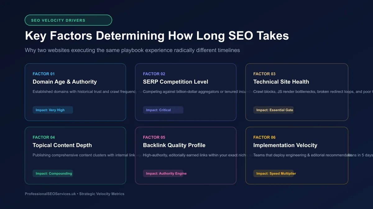 Key Factors Determining How Long SEO Takes - Authority Competition Technical Health