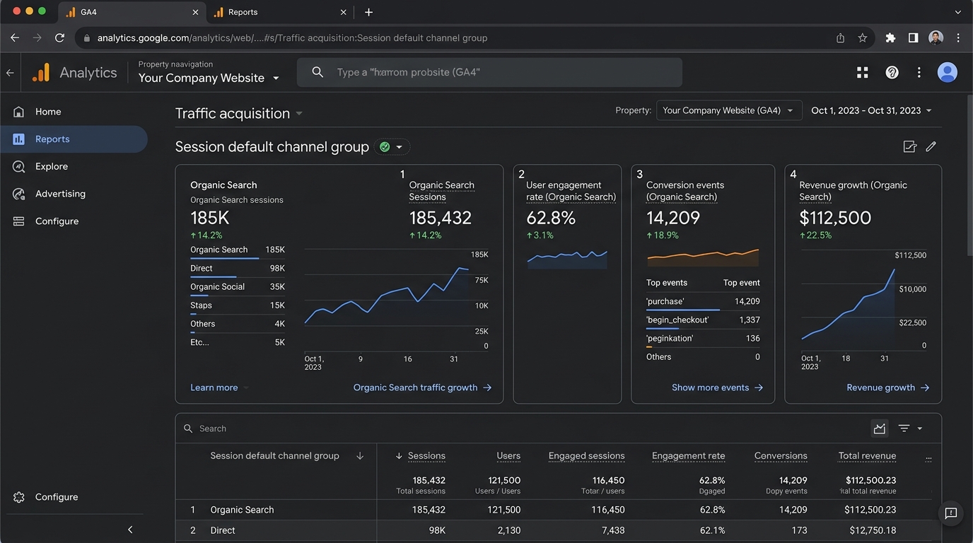 Google Analytics 4 GA4 Organic Search Traffic and Conversion Tracking