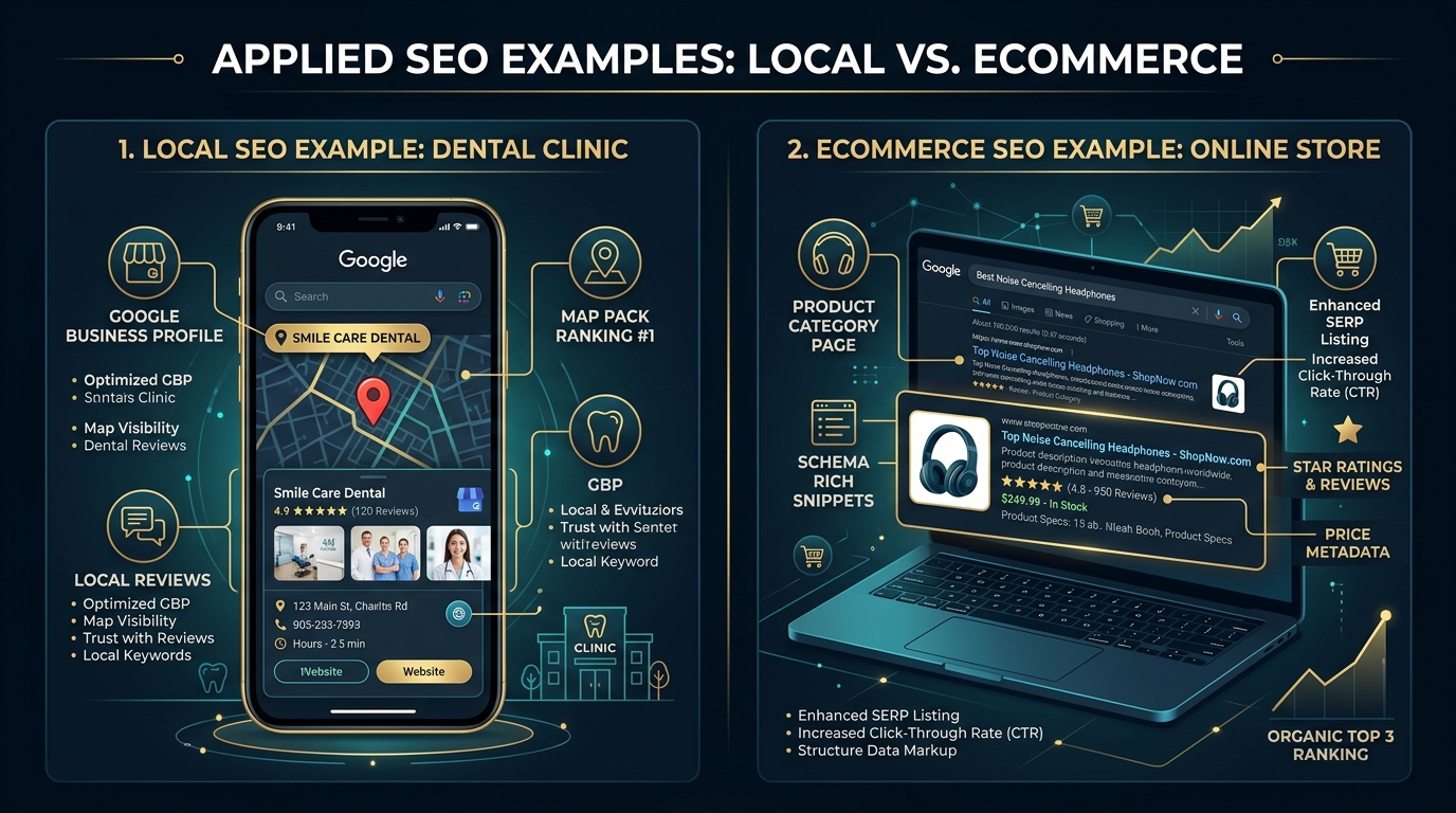 Real-World SEO Examples - Local Business vs Ecommerce SEO Implementation Case Studies