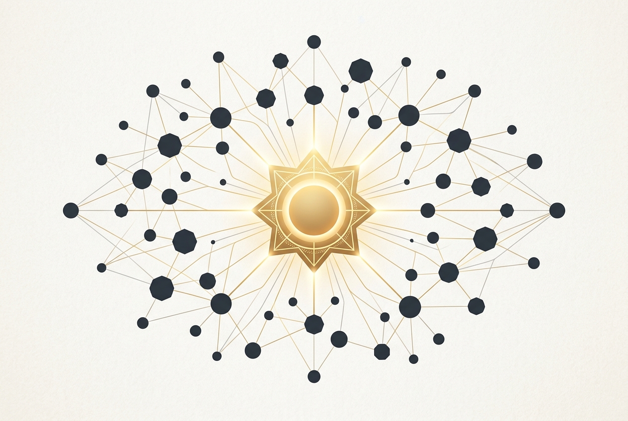 Minimalist illustration of digital network connections representing link building and off-page SEO authority