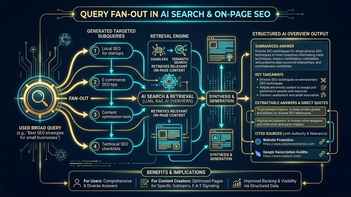 Query Fan-Out in AI Search and On-Page SEO Architecture Infographic