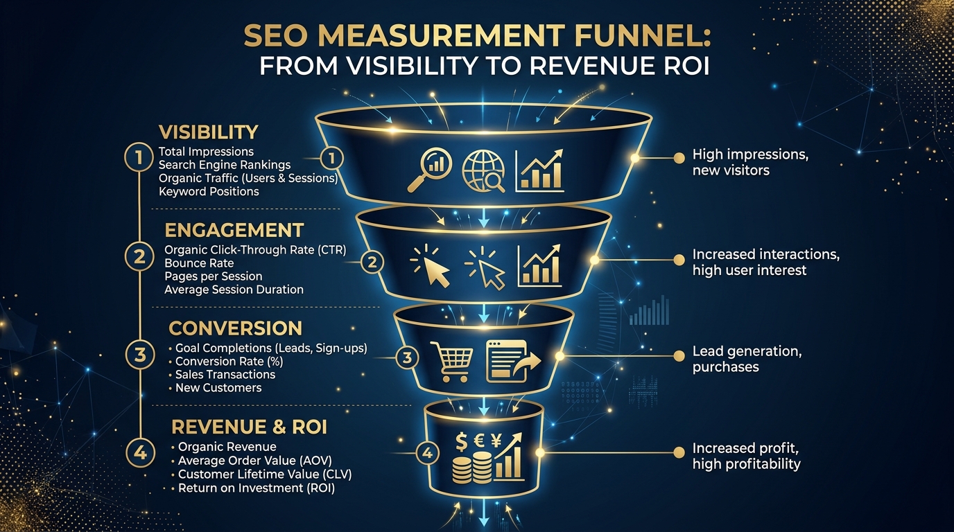 SEO Measurement Funnel Stages from Visibility to Revenue