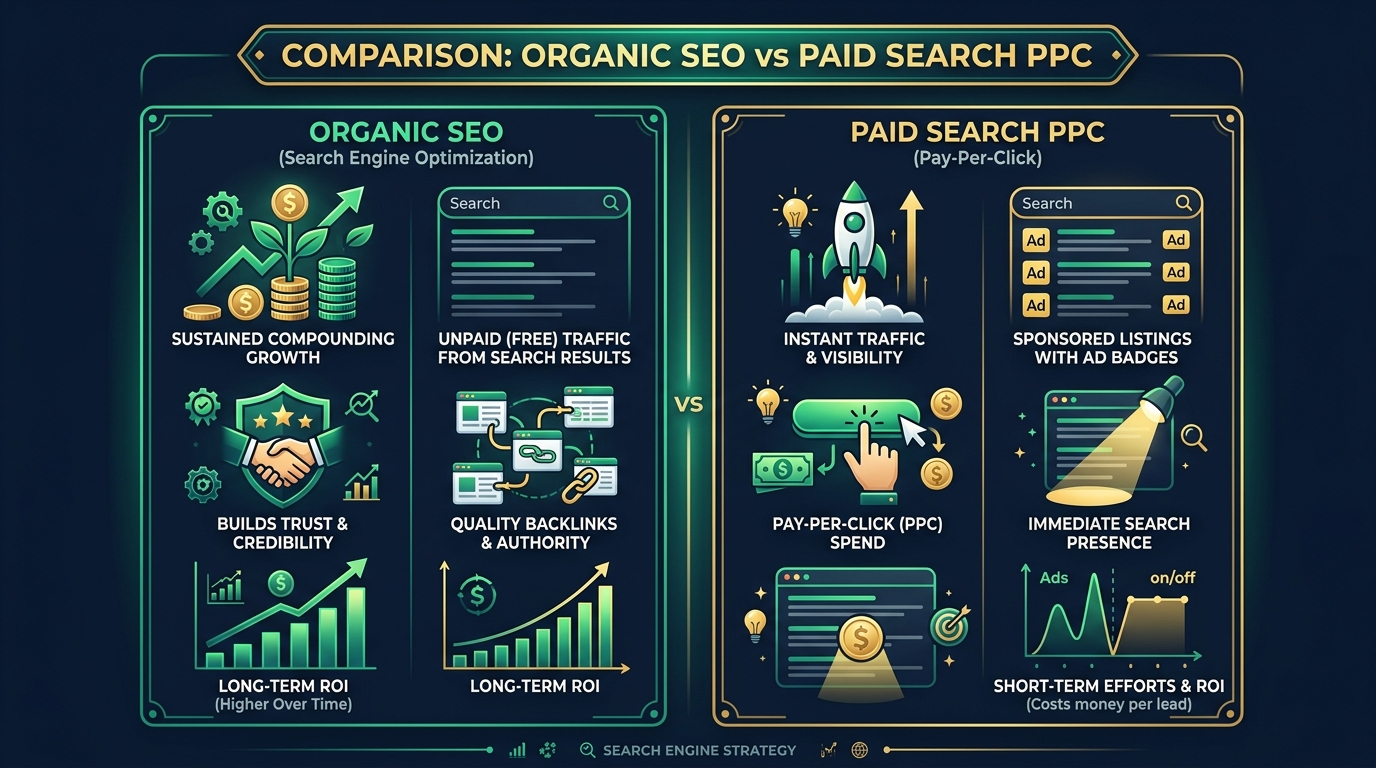 SEO vs Paid Search PPC Comparison - Organic Search vs Search Engine Marketing