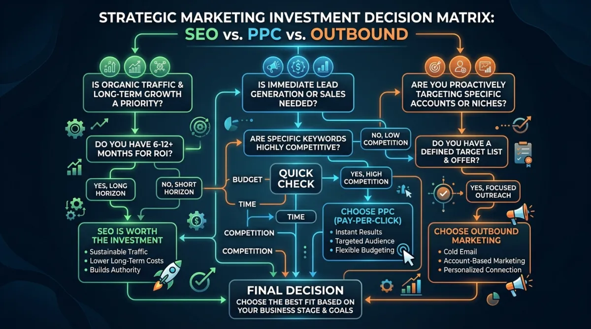 Decision matrix showing when SEO is worth the investment versus when to choose paid ads